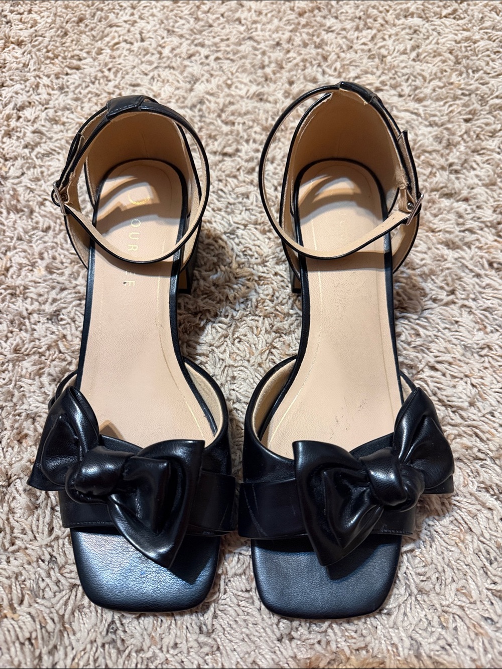 Women’s Black Ankle-Strap Sandals with Bow Accent